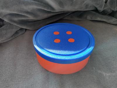 Round Sewing box to store buttons, needles, pins, sewing thread