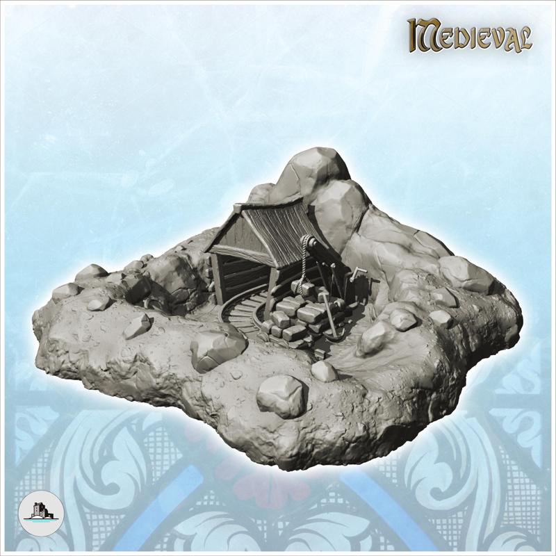 Underground mine entrance with rail turn and wooden crane (5) - Medieval Gothic Feudal Old Archaic Saga 28mm 15mm