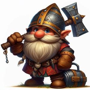 Mr. Dwarf with a hammer and a helmet under his arm