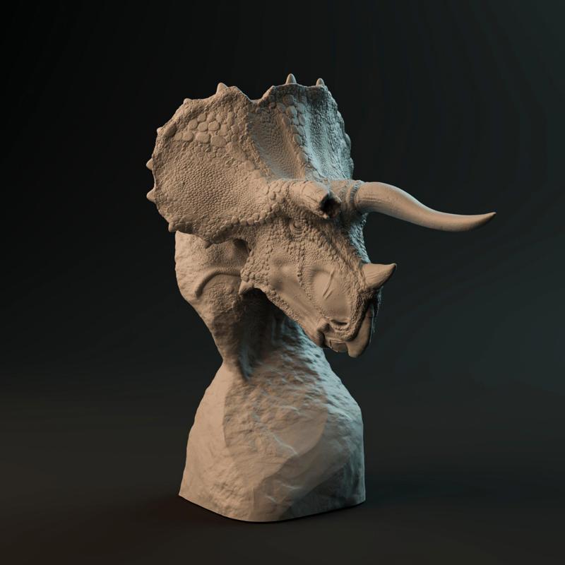 Triceratops bust - pre-supported dinosaur head