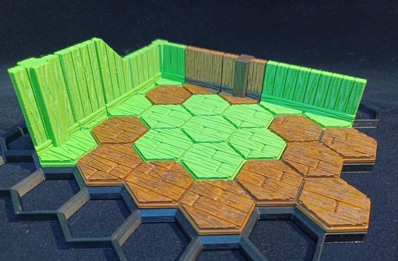 WDhex - wood - floor tiles with walls