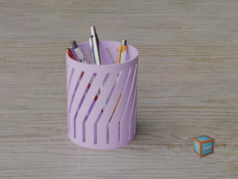 Cylindrical Pen Holder - Straight Grooves