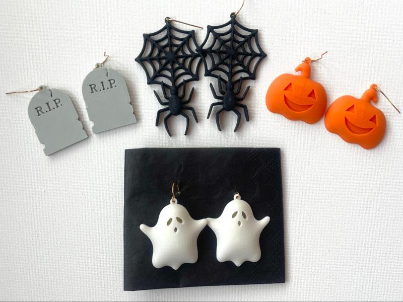 Halloween Earrings Jewelry Puffy Ghost Pumpkin 