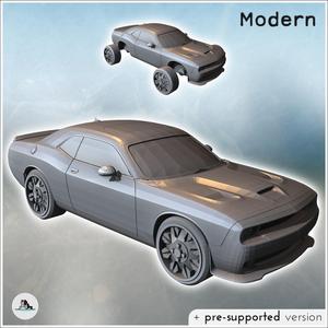 Modern Dodge Challenger car with central air intake on the hood (5) - Modern WW2 WW1 World War Diaroma Wargaming RPG Mini Hobby