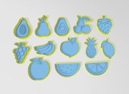 kit 13 frutas corta e marca 50mm stl quitandinha fazendinha