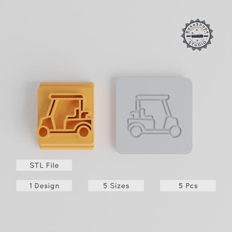 Golf Caddy Stamp Tile Set, 5 Motif Sizes for Clay, Cookies & Fondant, Golfing Vehicle Decor