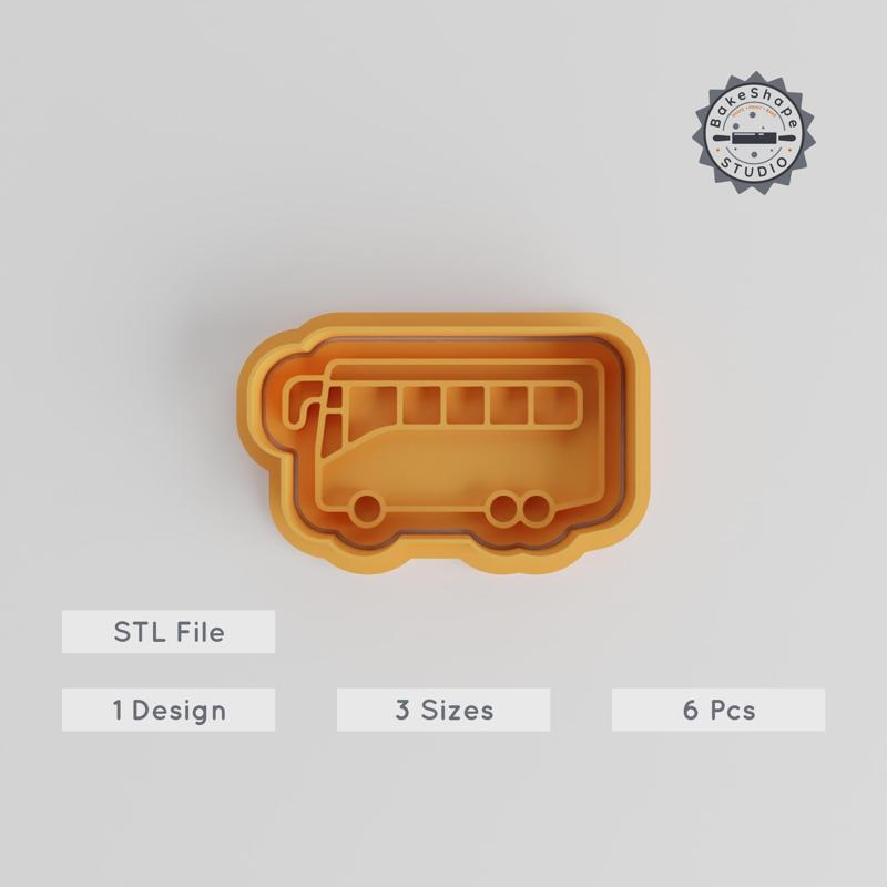 Coach Shape Cutter & Stamp, Cookie & Fondant Mold Set, Transport Vehicle Design, S/M/L, 6 Piece Collection