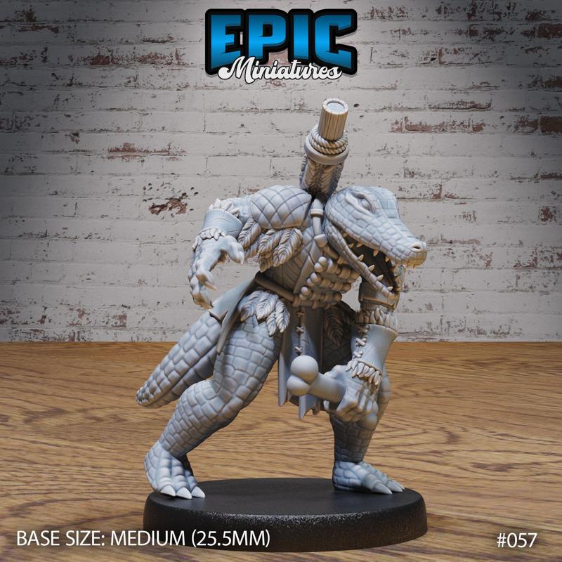 Alligator Folk Shaman / Humanoid Crocodile Warrior / Croc Tribe Fighter / Southern Wild Animal / Evil Reptile Predator Creature / Swamp Beast Encounter