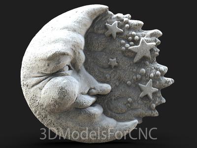 3D Model STL File for CNC Router Laser & 3D Printer Moon with Stars