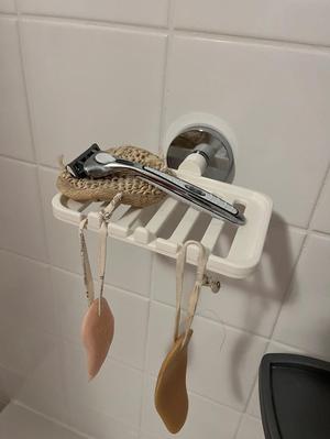 Soap dish for shower for vacuum hook from shop.
