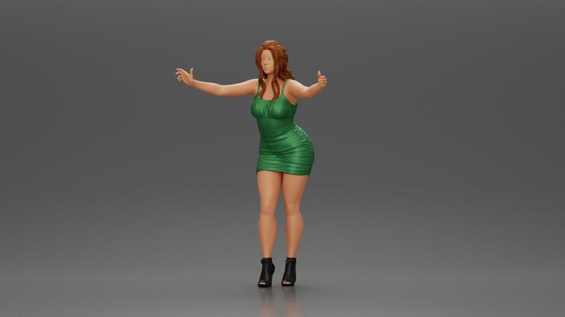 Sexy Girl in Dress and Heels Standing in Front of a Mirror