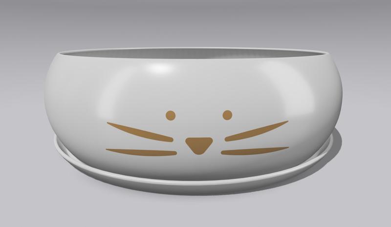 Planter and Bowl 22 - Kitty Cat, with drainage hole and saucer (MMU ready)