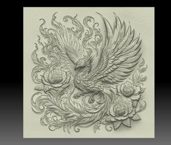 Phoenix and Peonys relief 3D print model