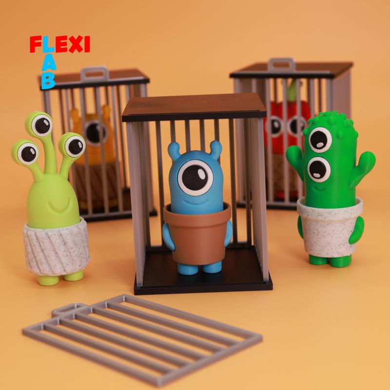Mini flower pot with monster collectible art toy with cage - multipart - FLEXI LAB