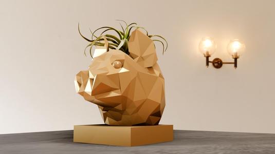 vampire bat bust planter pot flower vase low poly stl