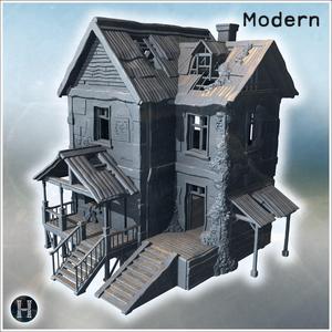 Abandoned building with broken stairs, decaying roof, and climbing vines overtaking the structure (11) - Medieval Gothic Feudal Old Archaic Saga 28mm 15mm RPG