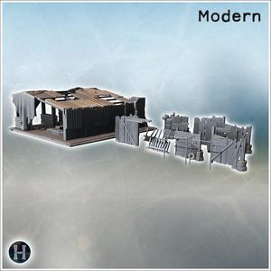 Shanty structures with makeshift walls, wooden fences, and debris in a post-apocalyptic style (7) - Modern WW2 WW1 World War Diaroma Wargaming RPG Mini Hobby