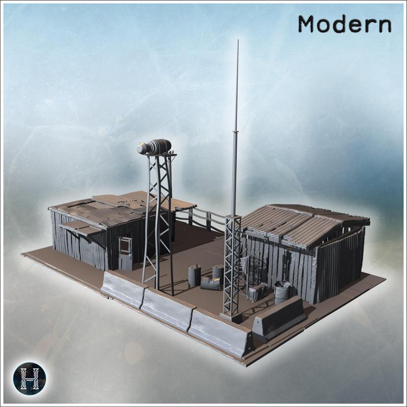 Small industrial complex with corrugated metal roofs, water tower, and antenna structures (9) - Modern WW2 WW1 World War Diaroma Wargaming RPG Mini Hobby
