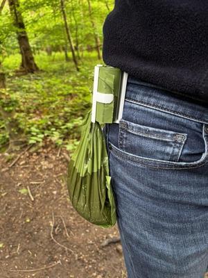 Compact and Minimalist Dual Function Dog Poop Bag Holder - Hands-Free and Versatile