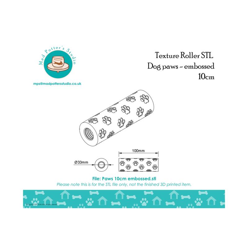 Texture Roller STL File - Paws - embossed 10cm - for 3D Printing