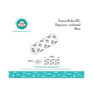 Texture Roller STL File - Paws - embossed 10cm - for 3D Printing