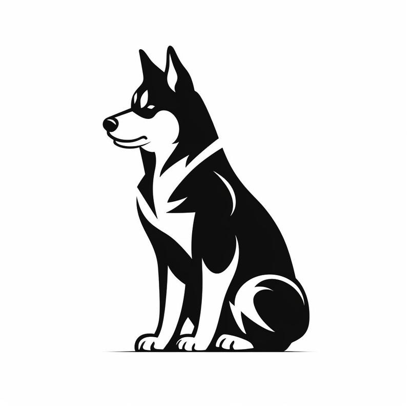 Silhouette of a Siberian husky in a sitting position