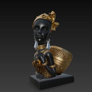 AFRICAN WOMAN WITH BASKET SCULPTURE