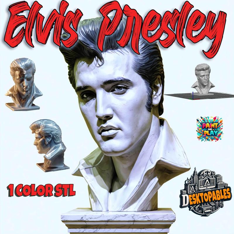 Elvis Presley Bust & Plinth - The King of Rock & Roll (Premium AMS/STL)