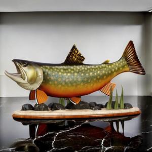 fish brook trout / Salvelinus fontinalisin motion natural base detailed texture for 3d printing