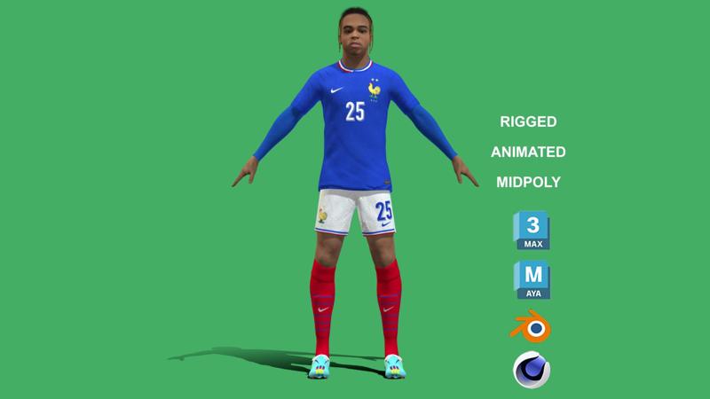 3D Rigged Bradley Barcola France Euro 2024