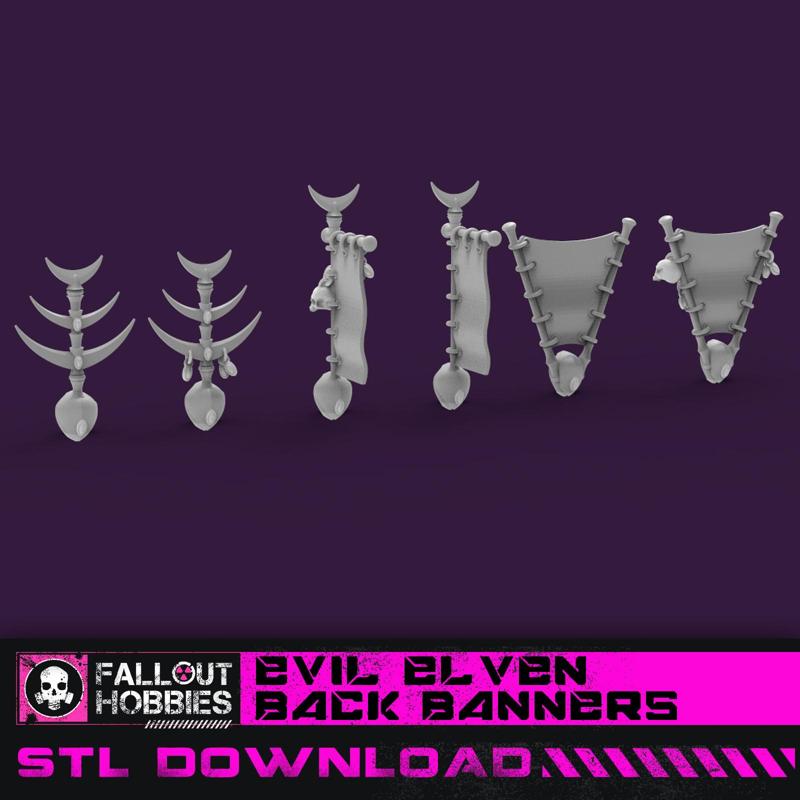 Evil Elven Back Banners 28mm