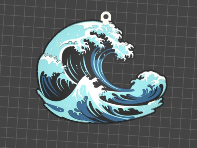Keychain The Great Wave/ torii gate stylized 3D
