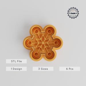 Stars Snowflake Cookie Cutter & Stamp Set, Winter Sparkle Decoration, Christmas Baking, Fondant Shapes, 3 Sizes, 6 Pieces PRODUCT_4970