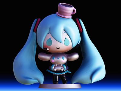 Hatsune Miku X Cinnamoroll Chibi Figure - Fan Art 3D Print Model
