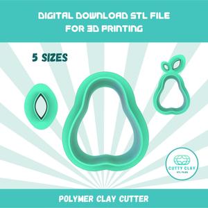 Cutty Clay stl pear and leaf polymer clay cutter, stl file for 3D printing