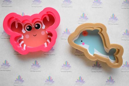 set Mar / 2 Cookie cutters / Crab and Dolphin
