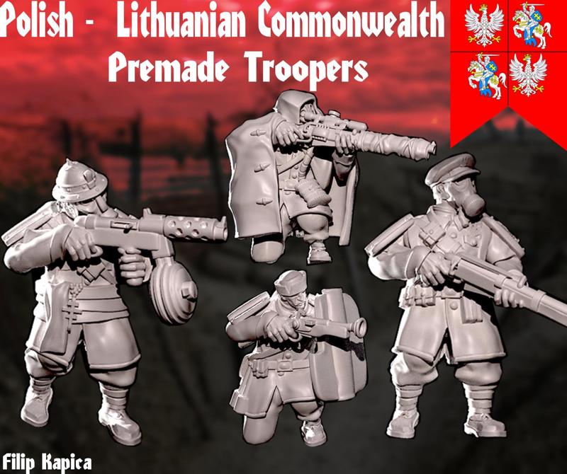 Trench War - Premade 4 Troopers pre supported Polish Lithuanian Commonwealth