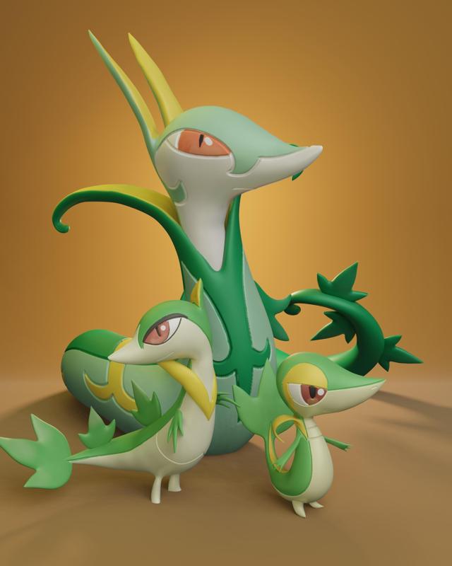 Pokemon - Snivy, Servine and Serperior with 2 poses each
