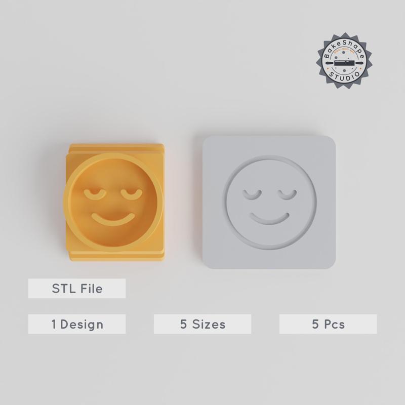 Relieved Stamp Tile Set, Clay & Cookie Decoration, 5 Sizes 20-40mm, Happy Face & Emoji Design PRODUCT_2507