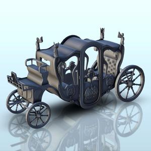 Four-wheeled fancy royal carriage with upholstered seats (1) - Medieval Gothic Feudal Old Archaic Saga 28mm 15mm