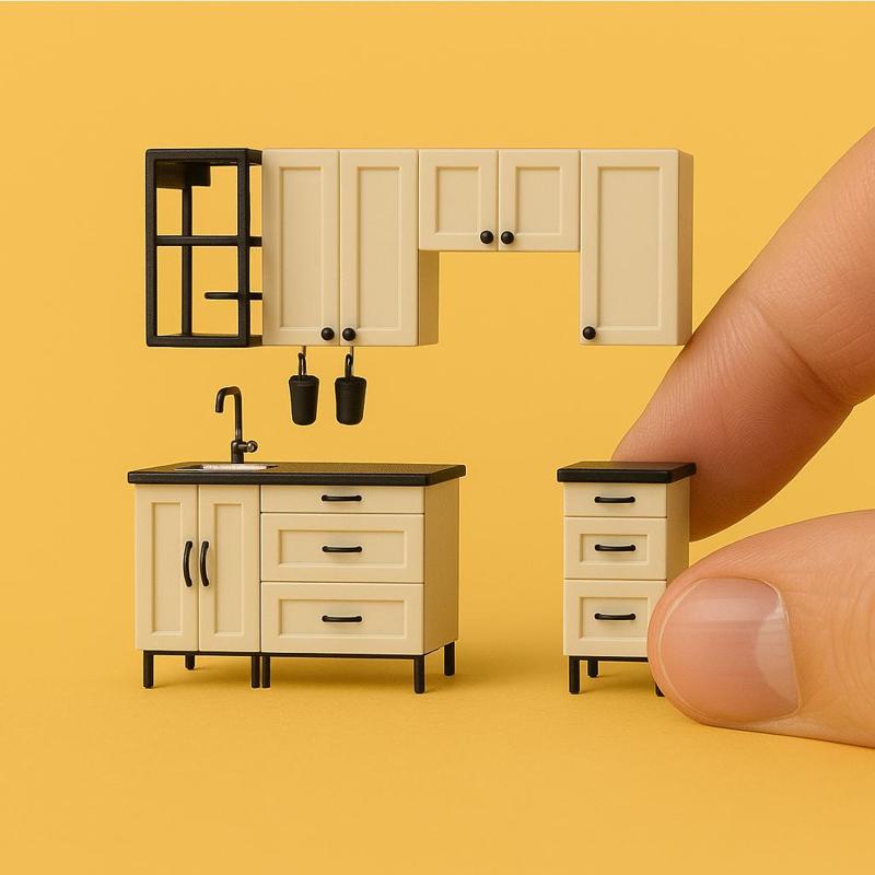 Miniature Kitchen Cabinet (Combo 6 items) 1/12 scale for Doll Funiture, Doll House
