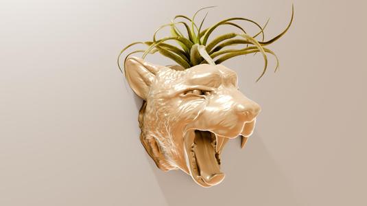 cheetah roaring wall mount planter pot flower vase stl