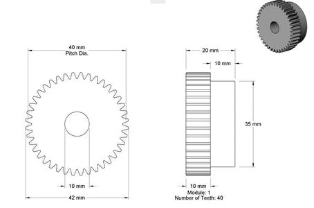 40 tooth gear for 10mm shaft diameter