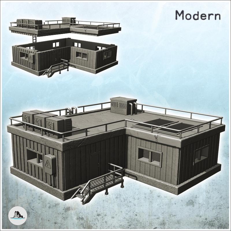 Corner Modern Industrial Prefab Dwelling with Staircase and Ventilation System (34) - Modern WW2 WW1 World War Diaroma Wargaming RPG Mini Hobby