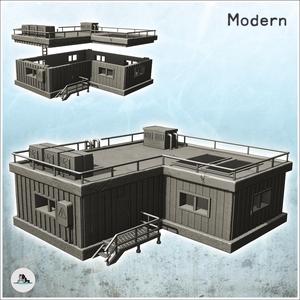 Corner Modern Industrial Prefab Dwelling with Staircase and Ventilation System (34) - Modern WW2 WW1 World War Diaroma Wargaming RPG Mini Hobby