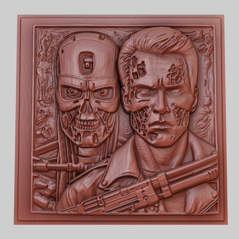 Terminator 3d printer relief medallion obj stl