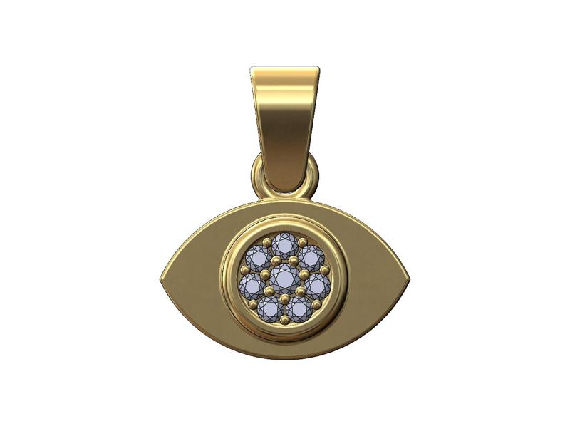 Evil eye diamond cluster pendant charm with bail 3D print model