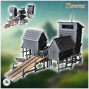 Medieval port village with boat ramp and houses (1) - Medieval Gothic Feudal Old Archaic Saga 28mm 15mm RPG