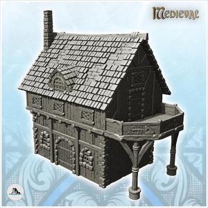 Medieval wooden house with large terrace and fireplace (14) - Medieval Gothic Feudal Old Archaic Saga 28mm 15mm