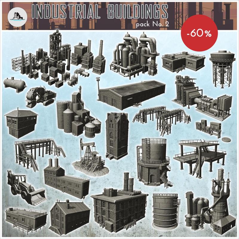 Industrial buildings pack No. 2 - Modern WW2 WW1 World War Diaroma Wargaming RPG Mini Hobby